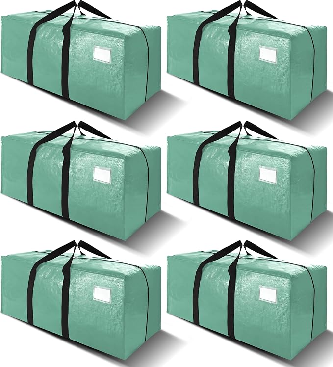 6 Pack Heavy Duty Extra Large Moving Bags W/Backpack Straps - Strong Handles & Zippers, Storage Totes For Space Saving, Fold Flat, Alternative to Box and Bin (40 gal, Teal)