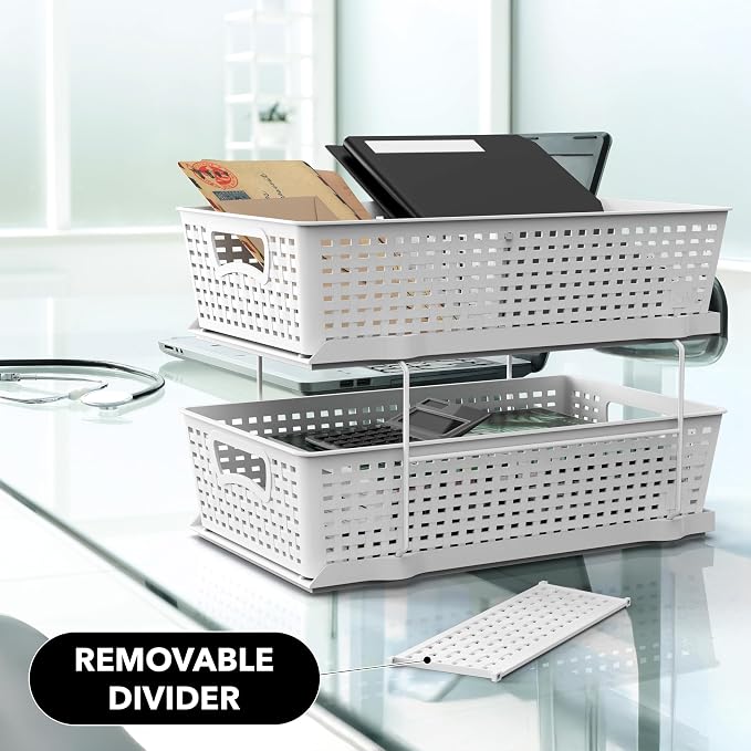 Simple Houseware 2 Tier Pull-Out Sliding Drawer Under Sink Storage, White | Great for Kitchen Bathroom Tray Shelf Organizer