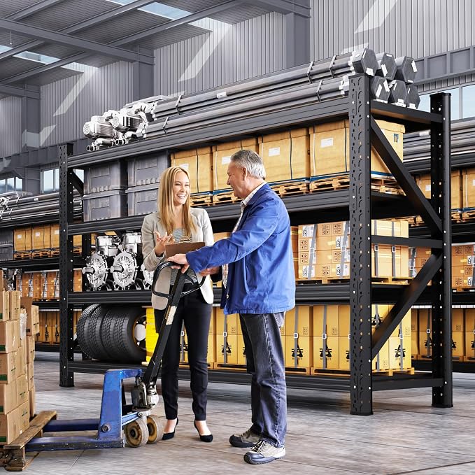 6000LBS Heavy Duty Storage Shelves, 4 Tier Adjustable Garage Shelving Unit, Heavy Duty Metal Shelving for Garage, Basement, Warehouse, Storage Room, Garage Storage Shelves, 79" W x 24" D x 74" H Black