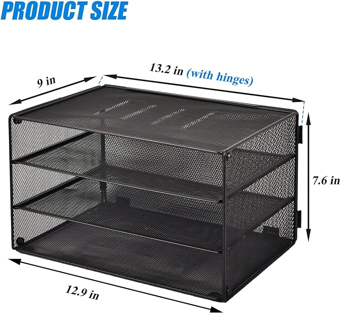3 Tier Mesh Desk Organizer Tray, File Paper Letter Folder Holder Desktop Paper Sorter Mail Organization Rack Storage Accessories, for Office Home School Classroom, Black