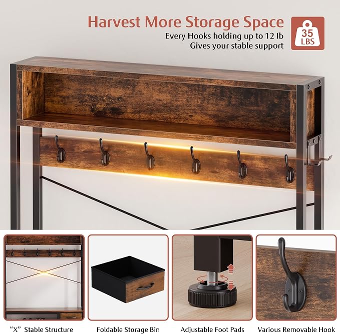 Hall Tree with Bench and 3 Drawers Storage, 39.4" Coat Rack Freestanding