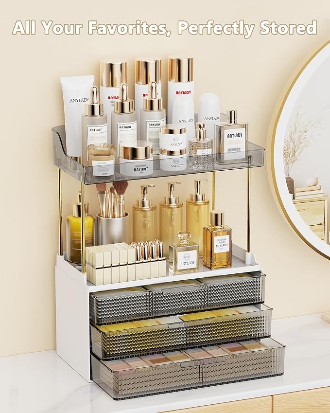 Anylady Bathroom Organizers and Storage, Makeup Organizer (Sturdy Durable Attractive), Ideal for Vanity, Countertop, Counter, Perfume, Skincare, Cabinet, Cosmetic, Dresser Organizer (Black)
