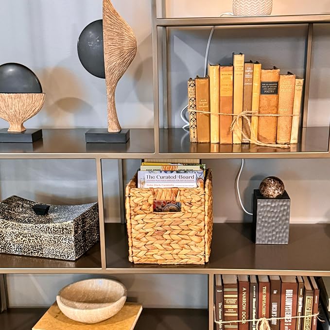 4 Decorative Hand-Woven Water Hyacinth Wicker Storage Basket, 9x9x9