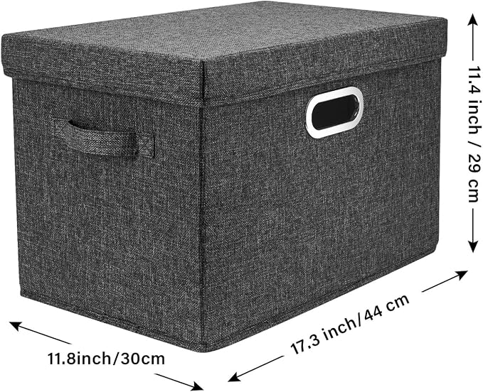 Large Storage Bins with Lids, Collapsible, Washable, Fabric Storage Boxes for Organizing, 17.3x11.8x11.4 inches, 2 Pack, Black