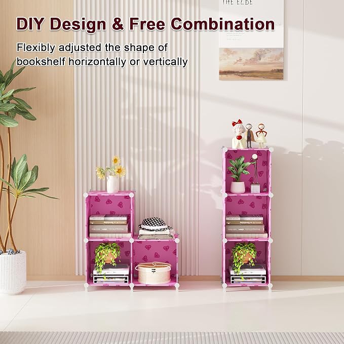 UNKU 3 Cube Storage Organizer, Closet Organizer Storage Shelves,Pink | DIY Stackable Bookcase, Clothes Organizer Shelf for Closet, Bedroom, Living Room, Cabinet, Home, Office