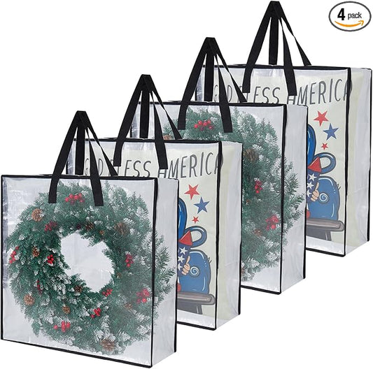 4-Pack Clear Heavy Duty Moving Bags and Storage Bags, 25 Gallon Large Moving Boxes Alternative for Wreath Storage Container, Under Bed Storage, Stadium Events, and College Moving Supplies