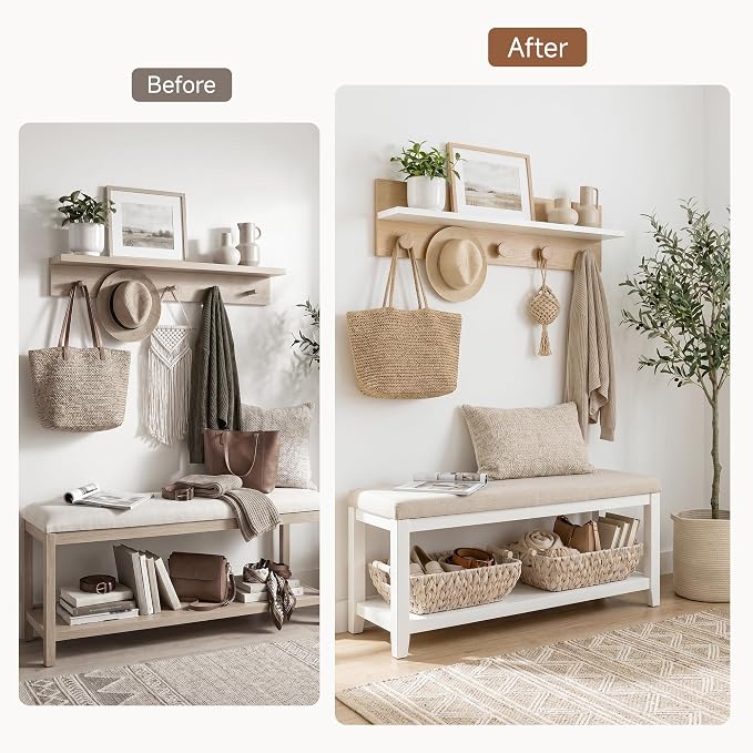Storageworks Wicker Baskets for Shelves, Set of 2 Water Hyacinth Basket Organizer, Large Wicker Baskets for Storage, Decorative Storage Basket with Wooden Handles for Gifts, White