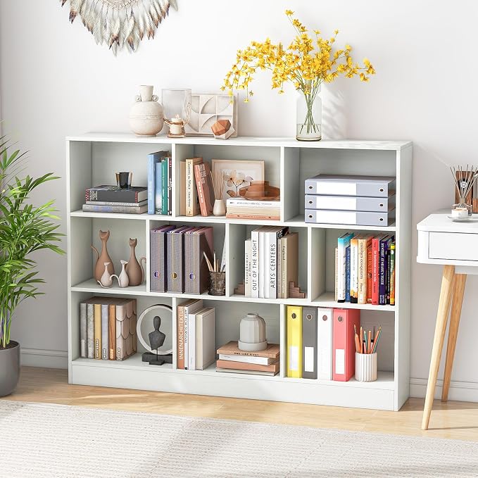 Giantex 10 Cube Bookcase, 4-Tier Freestanding Bookshelf w/ 10 Open Compartments, 2 Anti-Tipping Kits, Modern Display Cabinet, 41" Wood Cubby Storage Organizer for Living Room, Bedroom, White