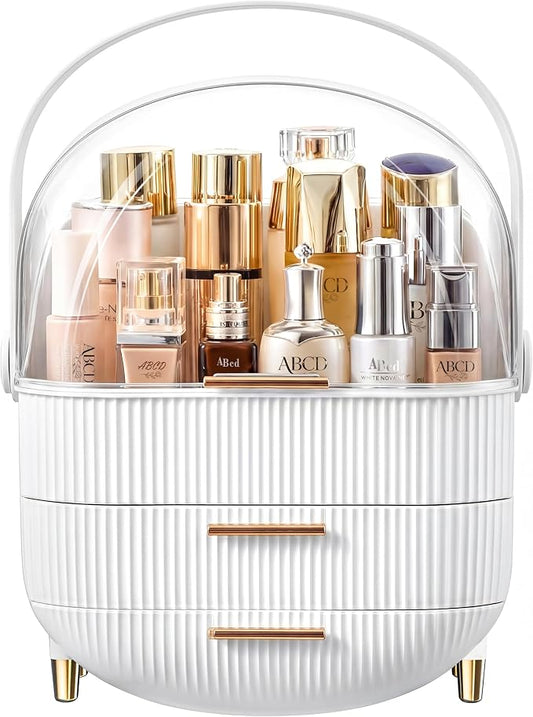 NestOrganix Makeup Organizer Skincare Organizers With Drawers | Cosmetic Display Cases with Transparent Cover, Skincare Organizers for Bathroom Countertop, Bedroom Vanity Desk, White