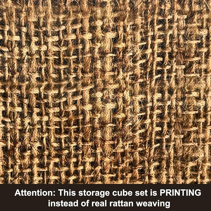 12x12 Cube Storage Bins - Fabric Cubby Bins with Dual Handles, Collapsible Storage Organizer for Shelf, Closet, Nursery, Set of 6 （PRINTING instead of Rattan Weaving）