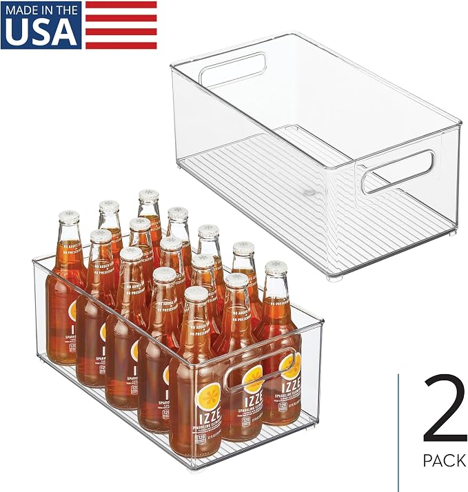 iDesign Stackable Fridge Bin, Set of 2, Clear | Kitchen Storage Bin, For Pantry, Cabinets, or Fridge