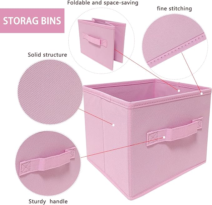 Collapsible fabric Storage bins,cube storage organizer 10.5 * 10.5 * 11 inch,For home and office Collapsible Closet Shelf Organizers, Drawer Organizers(Pink)