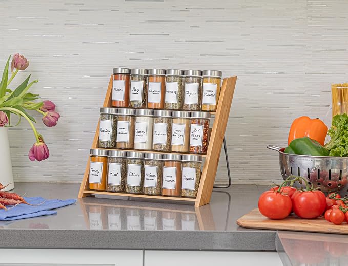 Orii 18 Jar Bamboo Compact Spice Rack with Spices Included & 5-Year Free Spice Refill Program for Countertop or Kitchen Drawer with Glass Jars