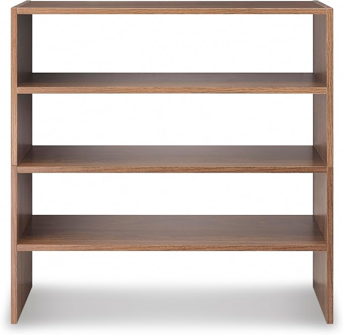 Whitmor Wood Stackable 2-Shelf Shoe Rack, Walnut, 24 inches，2 Pack