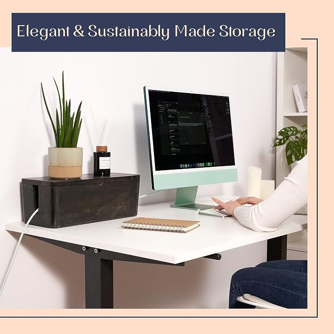 Large Cable Management Box - Cable Organizer Box and Power Strip Box for Electrical Cord Management - Hide Desk Cord and Floor Cables - Wire Storage and Organization for Cords | Mango Wood, Cable Organizer, Rustic Style, Modern Design, Desktop Storage