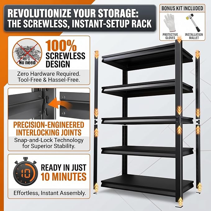 Garage Shelving, Heavy Duty Adjustable Boltless Metal Storage Shelves | 3000 LBS Industrial Steel Rack for Pantry Kitchen Basement Warehouse Storage, 63"Hx 40"Wx 14D"