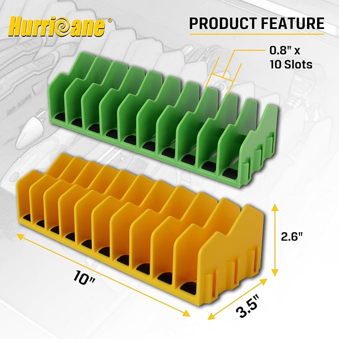 HURRICANE Pliers Organizer Rack, Pliers Cutters Organizer with Non-Slip Rubber Base, Keep Tools Organized in Drawers, 2 Pack, Extendable Design, Fit 3'H Drawers and More，Yellow and Green