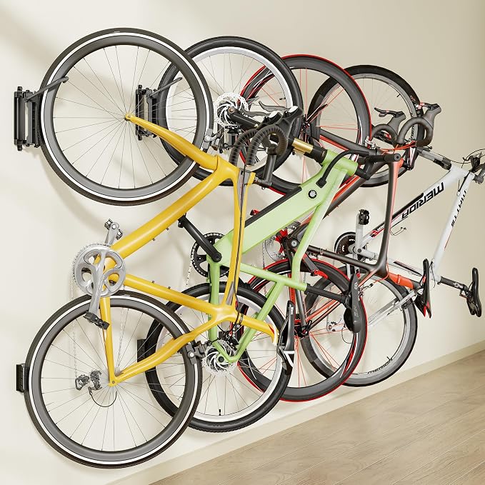 monTEK Heavy Duty Swivel Bike Wall Mount Holds Up to 77lbs, 4 Pack | Swivel Bike Wall Hanger, Up to 3.5" Tire Width, Space-Saving Bike Rack, Bike Storage for Garage Tool Room Storehouse