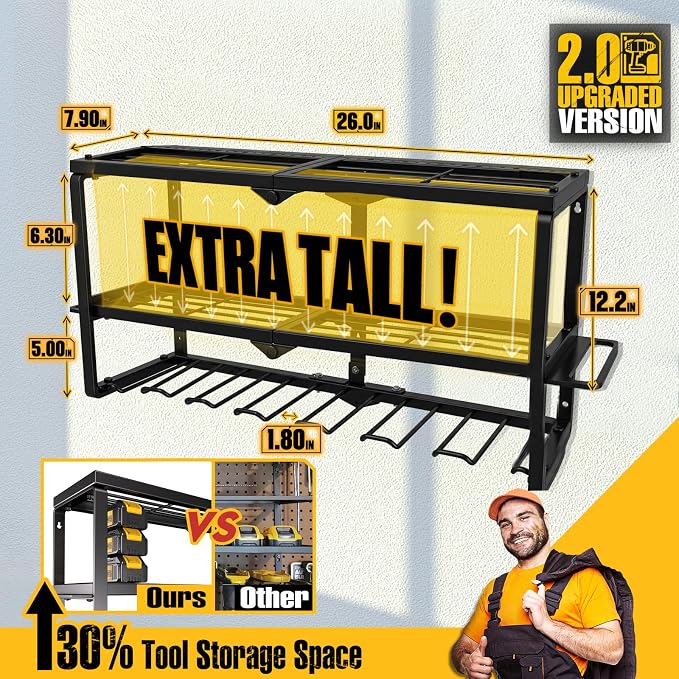 Spampur Power Tool Organizer for Tool Storage, Drill Holder Wall Mount with Screwdriver Organizer, Tool Holder for Garage Wall Organization, Heavy Duty Metal Tool Shelf with Battery Holder | Tool Holder and Storage Rack for Garage Organization, Heavy D...