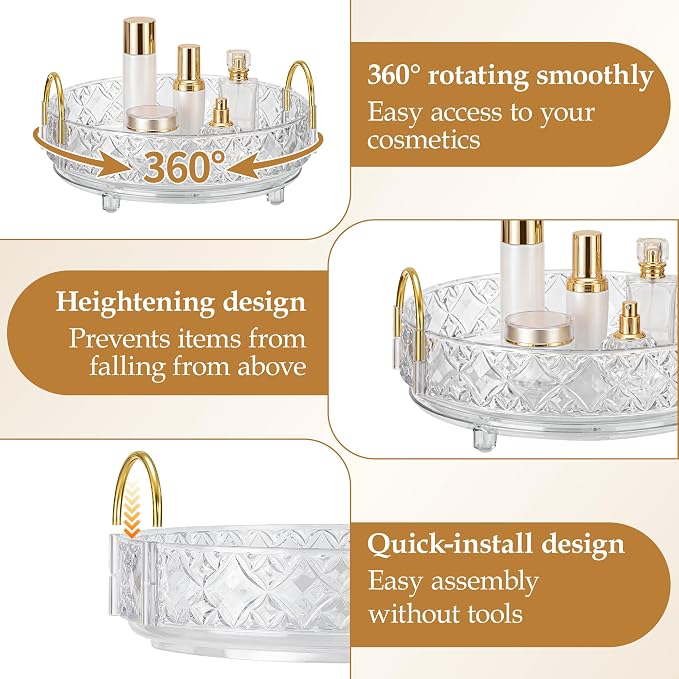 360 Rotating Makeup Organizer for Vanity,Adjustable Perfume Organizer for Dresser, Multi-Function Spinning Cosmetics Skincare Storage for Bedroom, Dresser, Countertop, Clear