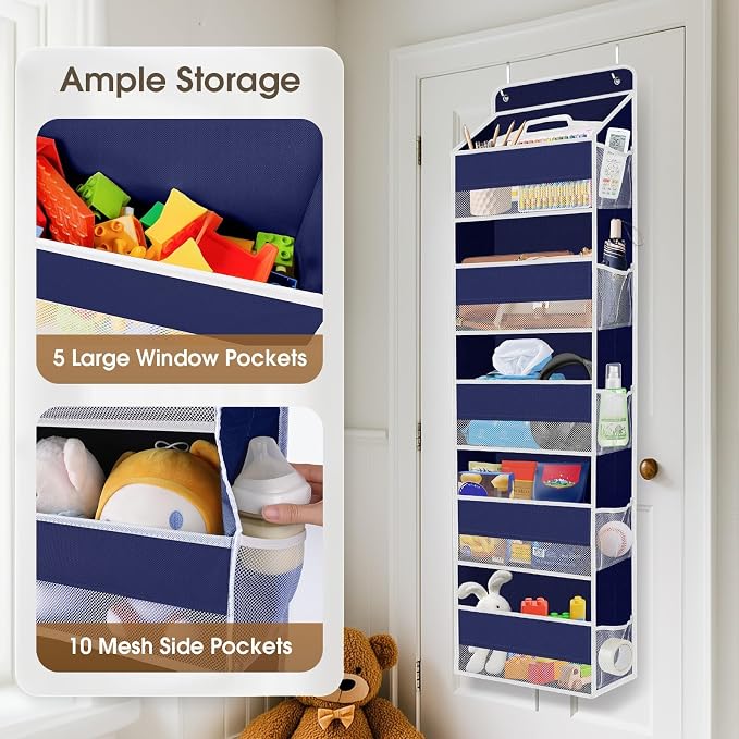 1Pack Over The Door Organizer Large Capacity Hanging Storage Room Organizer | 40 lb Capacity, Ultra-Sturdy, Foldable, Mesh Design with Clear Window, Space-Saving Organizer for Pantry, Nursery & Closet