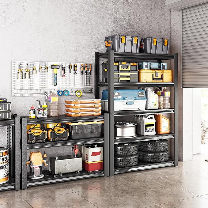 48" W Garage Shelving Heavy Duty, 5-Tier Metal Storage Racks, 2800LBS Loads, Adjustable Shelves, Black
