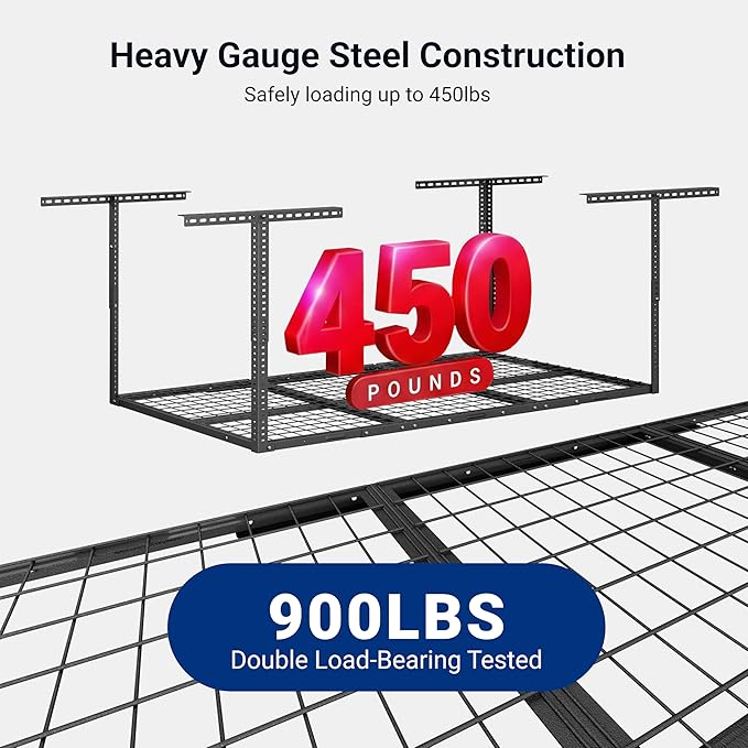 FLEXIMOUNTS 3x6 Overhead Garage Storage Adjustable Ceiling Rack 72" Length x 36" Width x 40" Height, 450lbs Weight Capacity, Hammertone, Classic Series