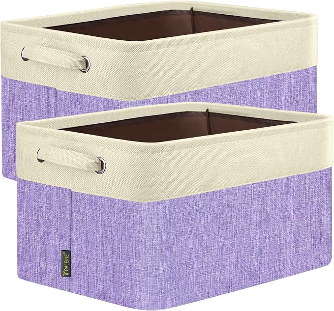 BALEINE 2 Pack Fabric Closet Storage Bins for Shelves, Linen Closet Organizers and Storage, Decorative Baskets for Organizing, Shelf, Clothes, Home, Office (Lavender, 15''x11''x9.5'')