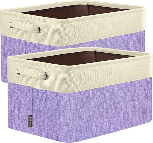 BALEINE 2 Pack Fabric Closet Storage Bins for Shelves, Linen Closet Organizers and Storage, Decorative Baskets for Organizing, Shelf, Clothes, Home, Office (Lavender, 17''x13''x10.5'')