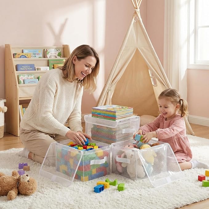 3-Pack 1 1.8"×9.45"×6.7" Clear Storage Bins with Lids & Handles, Foldable | Clear PVC transparent design,11 lbs load-bearing capacity,Kids toys/books/stuffed animal storage