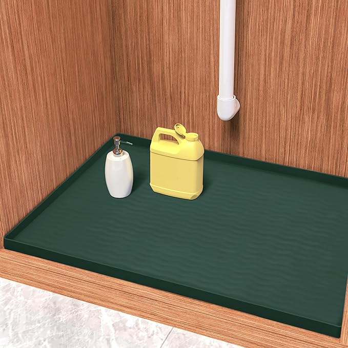 URMONA Waterproof Silicone Under Sink Mat 31'' x 22'' Shelf Liner for Kitchen and Bathroom, Cabinet and Counter Protector, Storage and Organizers, Litter Mat, Pet Cat Puppy Essentials(Green)