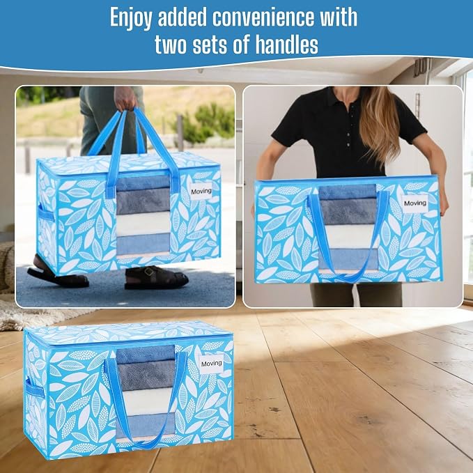 VENO Moving Bags, Wide Open Top, Clear Window, Spring Breeze, 4 Pack | Moving boxes Alternative, Heavy Duty, Storage Bags, Clothes and Comforter Storage, Packing Supplies, College Dorm Essentials