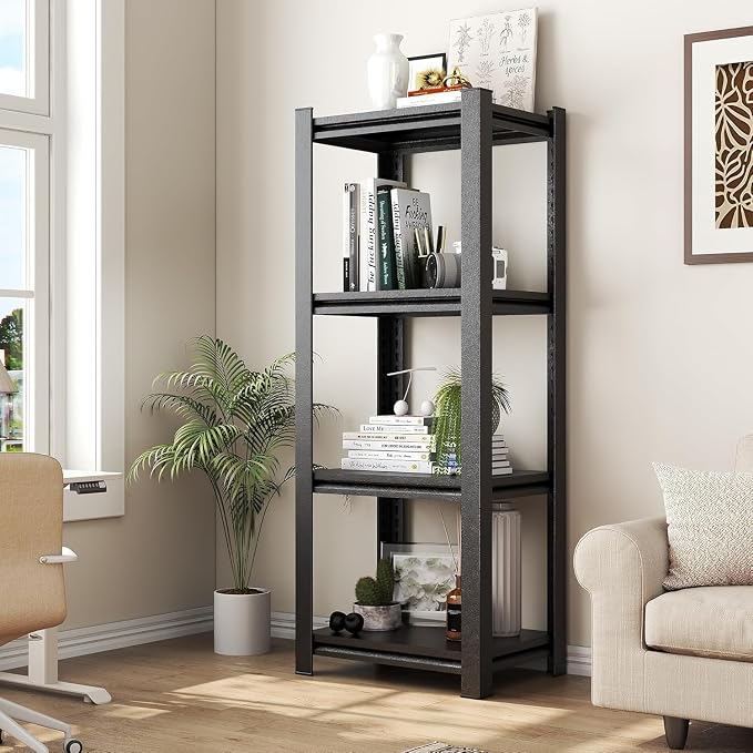 36''W Storage Shelves Heavy Duty, Adjustable 4Tier Industrial Shelving Unit, Metal Utility Shelf for Basement, Kitchen, Garage, Badroom, Warehouse and Workshop (54''Hx16''Wx12''D, Black)