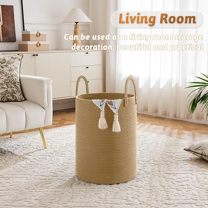 Artfeel Laundry Basket,Woven Cotton Rope Laundry Hamper,60L for Decorative Storage of Dirty Clothes,Toys and Blankets in Bathroom,Baby Room and Living Room
