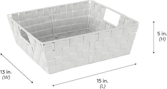 Simplify Large Shelf Woven Strap Tote | Decorative Storage Basket | Built in Handles | Organization | Closet | Bedroom | Bathroom | Nursery | Accessories | Toys | Gifts | 1 Pack | Heather Grey
