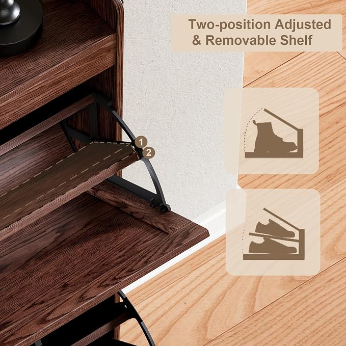 ChooChoo Shoe Storage Cabinet with 2 Flip Drawers and Deodorizer | Shoe Organizer Storage for Entryway, Freestanding Hidden Slim Narrow Shoe Rack Cabinet, Walnut