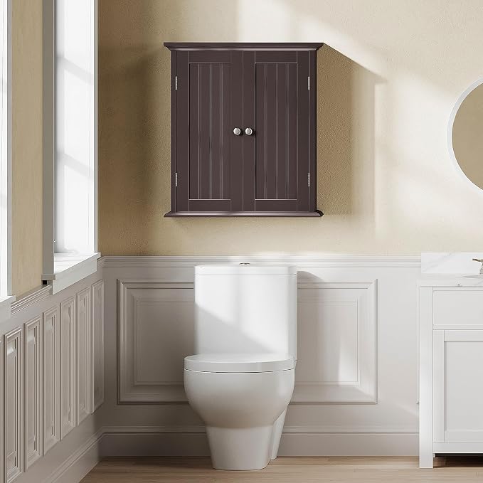 ChooChoo Bathroom Wall Cabinet with 2 Doors, Over The Toilet | 8.8"D x 21.1"W x 24"H, Medicine Cabinet, Adjustable Shelves, Cupboard, Espresso