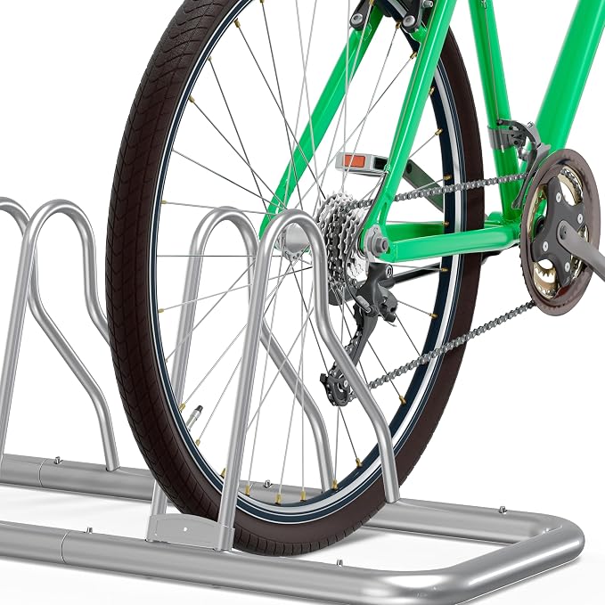 Simple Houseware 5-Bike Adjustable Floor Storage Rack for Garage, Silver | Bicycle Parking Stand Organizer for Road and Kids Bikes