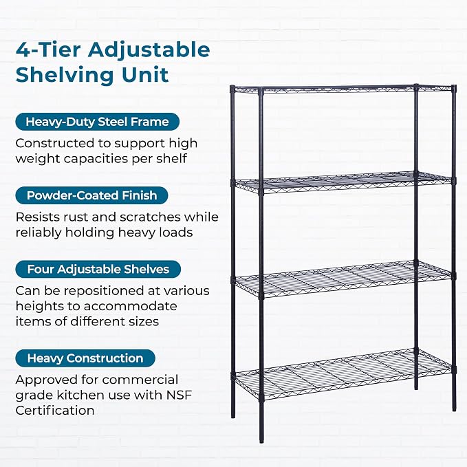 Honey-Can-Do 4-Tier Heavy Duty Extra-Wide Adjustable Shelving Unit, 350-lb Per Shelf Metal Storage Rack, Wire Shelf for Garage Workshop Basement, Black, 48 x 18 x 72 in