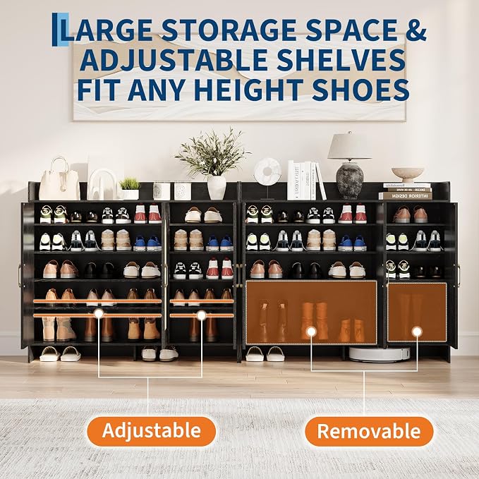 Garvee Shoe Cabinet Storage for Entryway, Rattan Shoe Rack with 3 Doors | Farmhouse Boho Wood Shoe Organizer Cabinet for Entrance Hallway Living Room Foyer