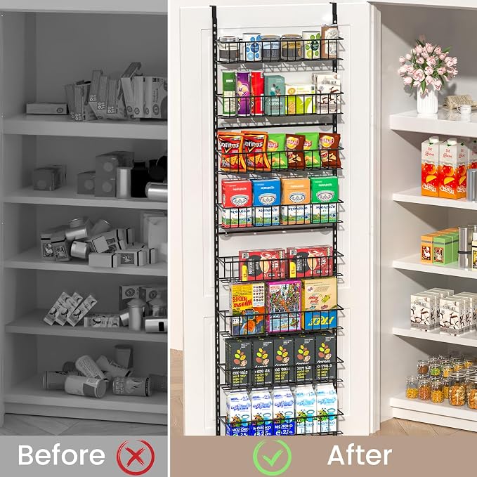 ElegantArray 10-Tier Pantry Door Organizer, Black | Over The Door Rack, Hanging Spice Rack Shelves, Kitchen & Bathroom Storage, Home Office & Laundry Room