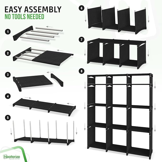Cube Storage Organizer with Storage Bins Included - The Perfect Closet Organizers and Storage Solution. Includes 12 Storage Cubes, Great For Toy Storage, Closet Storage, Clothes Storage (Black)