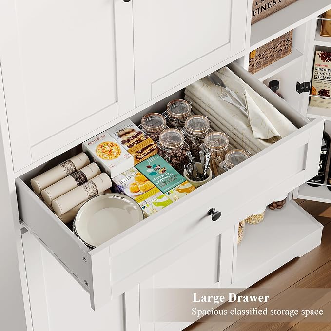 HOSTACK 68" Tall Kitchen Pantry Storage Cabinet with Doors & Shelves, White | Large Pantry Cabinet with Door Rack, Freestanding Kitchen Storage Cabinet with Drawer, Food Pantry for Dining Living room