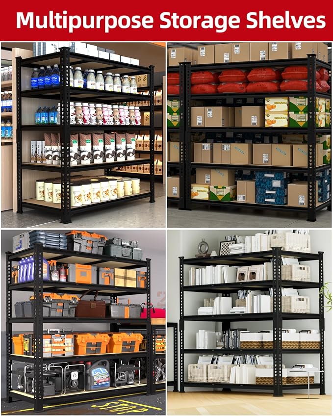 PrimeZone 3250 LBS Heavy Duty Garage Storage Shelves Adjustable Shelf, 6PCS | 48"W X 24"D X 72"H, 5-Tier Metal Shelving Unit, 10 Support Beams, Easy Assembly, Standing Utility Rack for Warehouse Basement