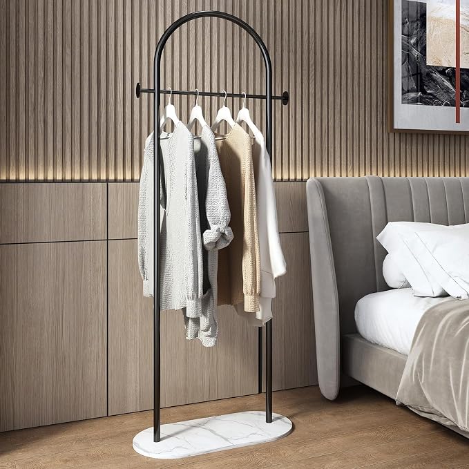 Freestanding Clothing Rack with Marble Base,Modern Black Arch Garment Rack for Small Spaces,Sturdy Metal Coat Rack,Clothes Racks for Hanging Clothes in Bedroom,Closet,Entryway,Boutique Display
