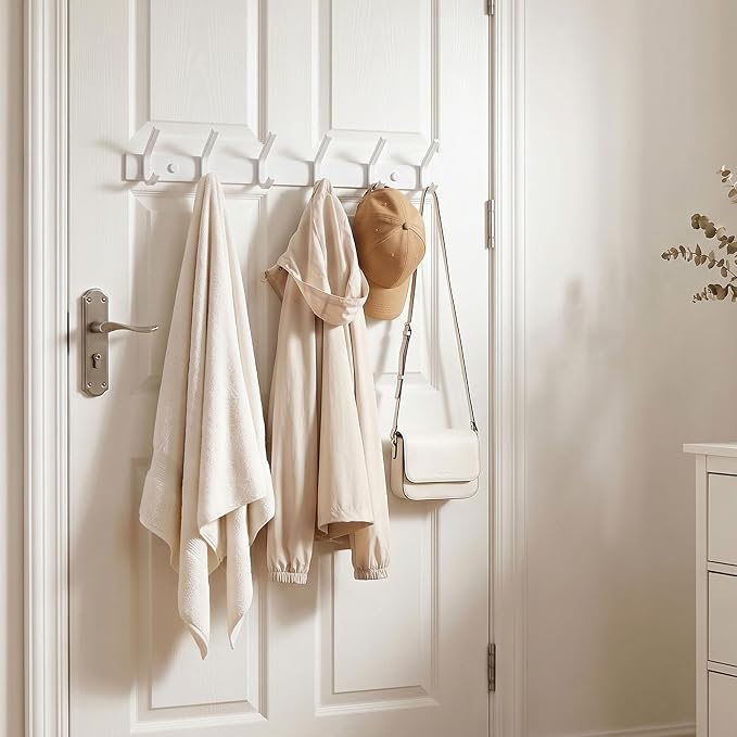 WEBI Coat Rack Wall Mounted,Coat Hooks Wall Mount,Coat Hanger Wall Hook Rack,6 Hooks for Hanging Coats,Hats,Jacket,Clothes,White,2 Packs