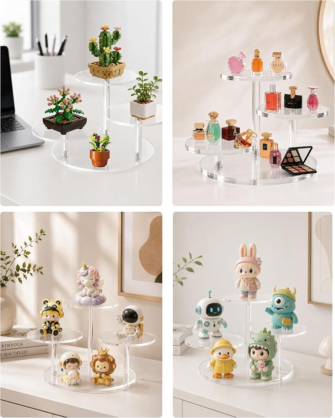 3-Tier Acrylic Display Stand for Botanical Collection Sets, Thickened Showcase Figures Display Holder for Collectibles Dessert Buffet Riser Christmas Tabletop Plant Perfume Watch, Desk Organizer