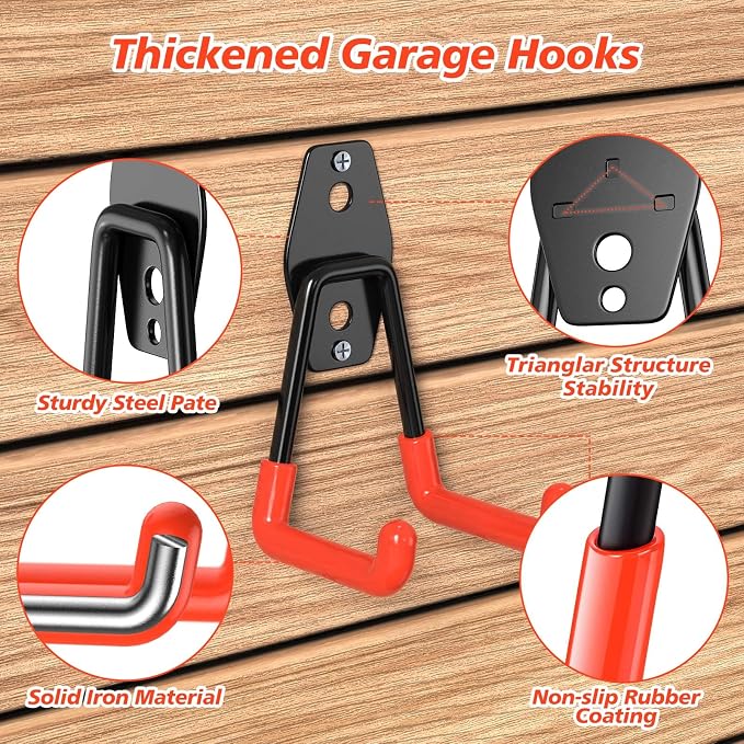 MKRUI 30-Pack Garage Hooks for Storage & Hanging Items, Save Space | Hangs Bikes, Ladders, Ropes, Hoses, Tools; for Garage, Warehouse, Shop, Shed, Yard