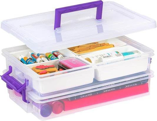 IRIS USA Storage Bins with Lids |Made in USA| 9 Qt - (1-Pack) - Clear | Built-In Handle Tote / 4 Removable Organization Trays / Plastic Containers for Crafts & Art Supplies / Interlocking Latches