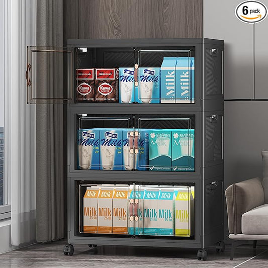 UAMFURI Stackable Storage Bins,165QT Collapsible Drawers with 1 Lid | Large Capacity, Magnetic Door, Stack Lock, Rolling Wheels, Foldable Design, Organizers and Storage for Bedroom Dorm Garagege